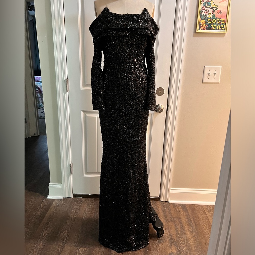Hutch wickedly fabulous black sequin and tinsel gown LBD